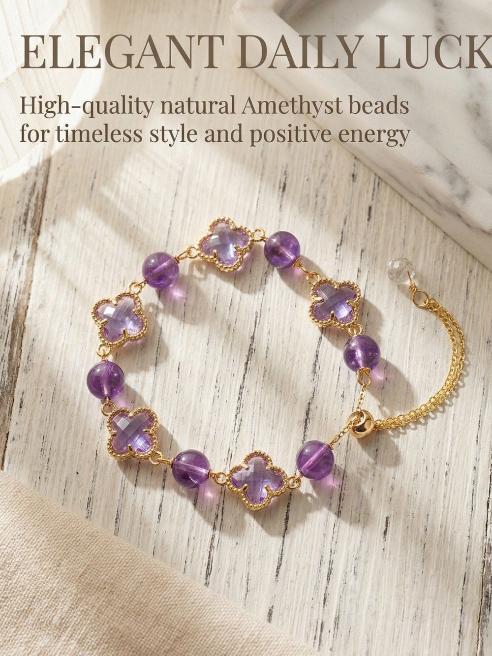 🆕New Purple Amethyst Four Leaf Clover Bracelet - Picture 10 of 16